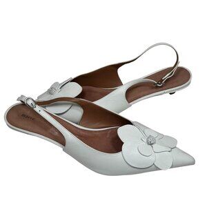 Maeve Anthropologie Floral Slingback Kitten Heels White Sz 42/10 Pointed Toe